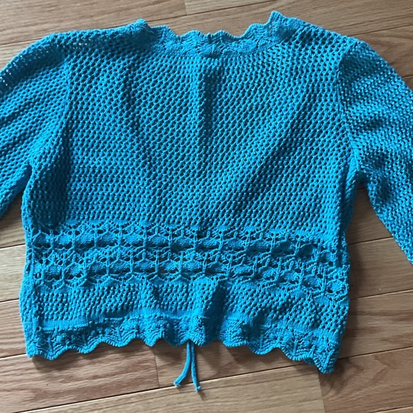 BDG Bulldog Urban Outfitters Blue Cropped Knit Tie-Front Sweater crochet XL - Picture 9 of 13